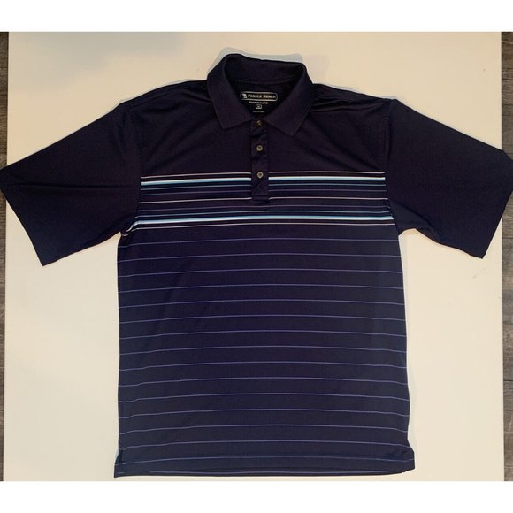 Pebble Beach Performance Men's Golf Polo Size M Navy Blue Striped Short Sleeve - Picture 9 of 10